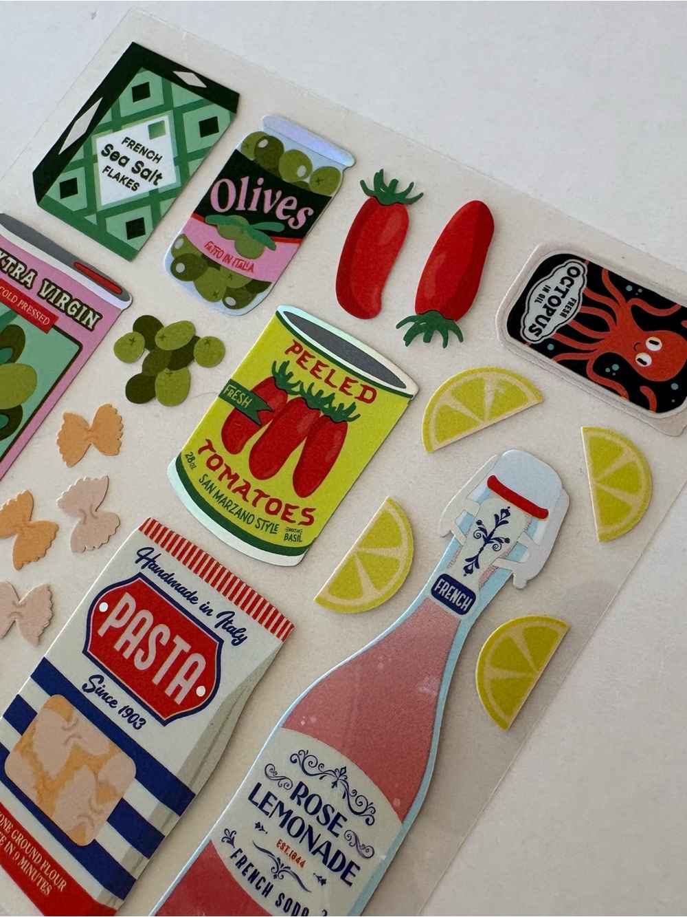 Grocery-Themed Sticker Sheet — Pasta, Sardines, Tomatoes & Rose Lemonade - Picture 13 of 13